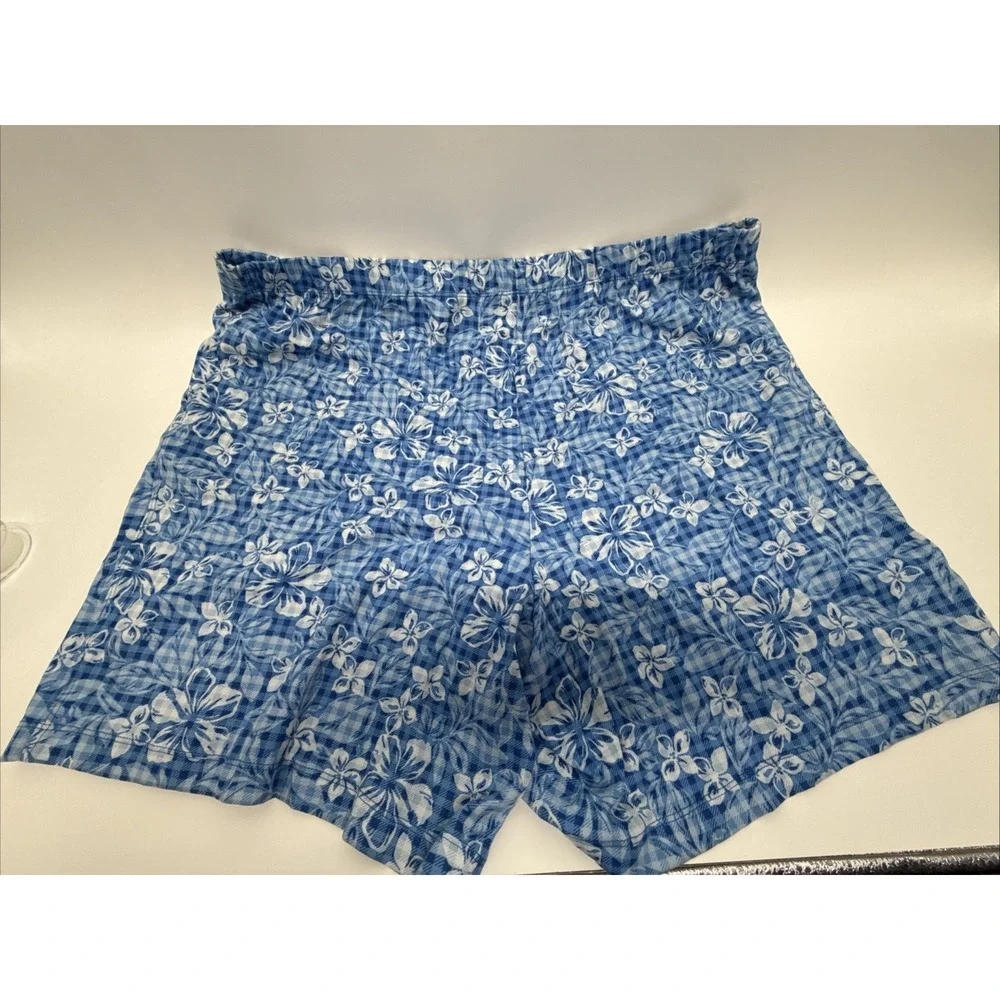 Lands' End Women's 3X (24W-26W) Turquoise/White Floral Sport Knit Shorts NWOT